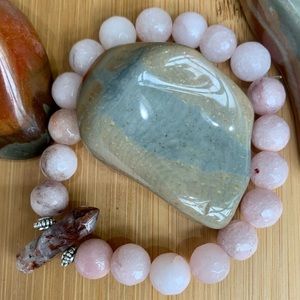 Pink Agate Red Quartz Crystal Point Bracelet